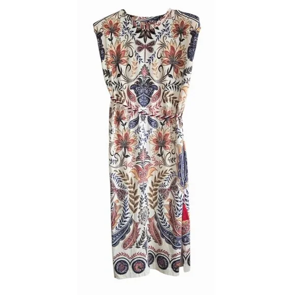 Farm Rio Paisley Print Midi Dress Medium Belted Tassel Side Slits 100% Cotton - Picture 6 of 10